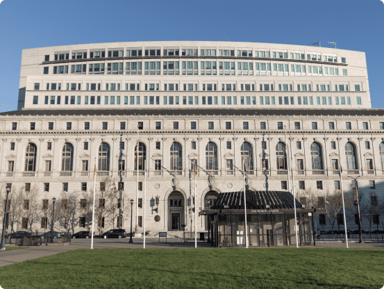 Front of large building